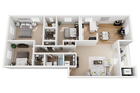 3 Bed 1 Bath Floor Plan at Kenilworth at Perring Park Apartments, Parkville, MD